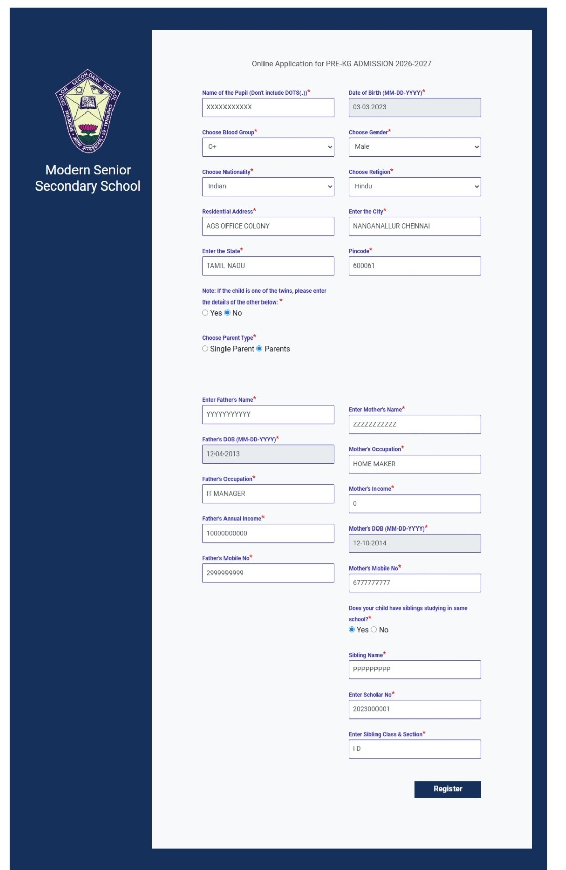 Sample Online Form